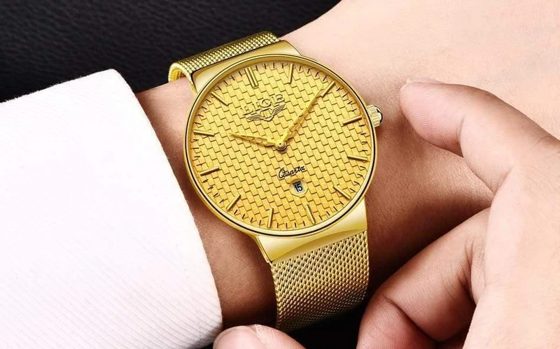 Herren Uhren Top Brand Luxus Ultra Dünne Quarz Uhr Männer Stahl Mesh Armband Wasserdicht Gold Uhr Relogio Masculino