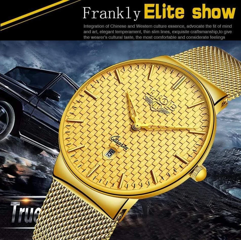 Herren Uhren Top Brand Luxus Ultra Dünne Quarz Uhr Männer Stahl Mesh Armband Wasserdicht Gold Uhr Relogio Masculino