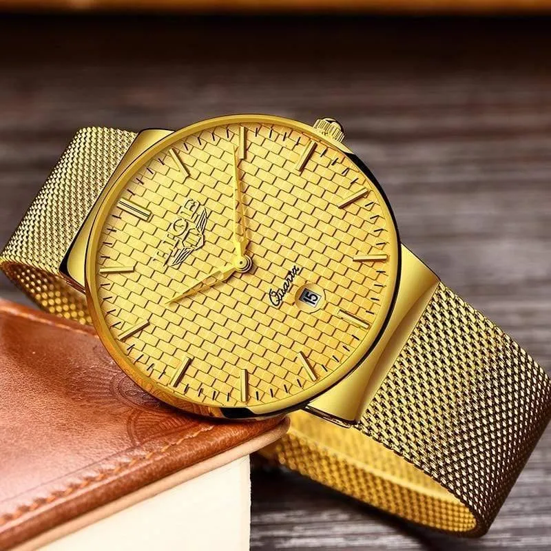 Herren Uhren Top Brand Luxus Ultra Dünne Quarz Uhr Männer Stahl Mesh Armband Wasserdicht Gold Uhr Relogio Masculino