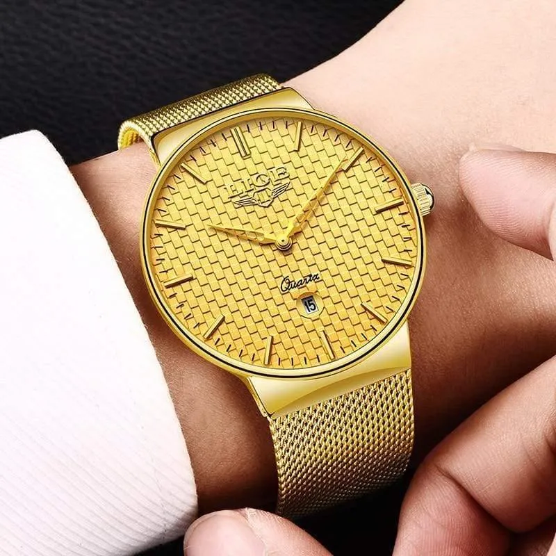Herren Uhren Top Brand Luxus Ultra Dünne Quarz Uhr Männer Stahl Mesh Armband Wasserdicht Gold Uhr Relogio Masculino