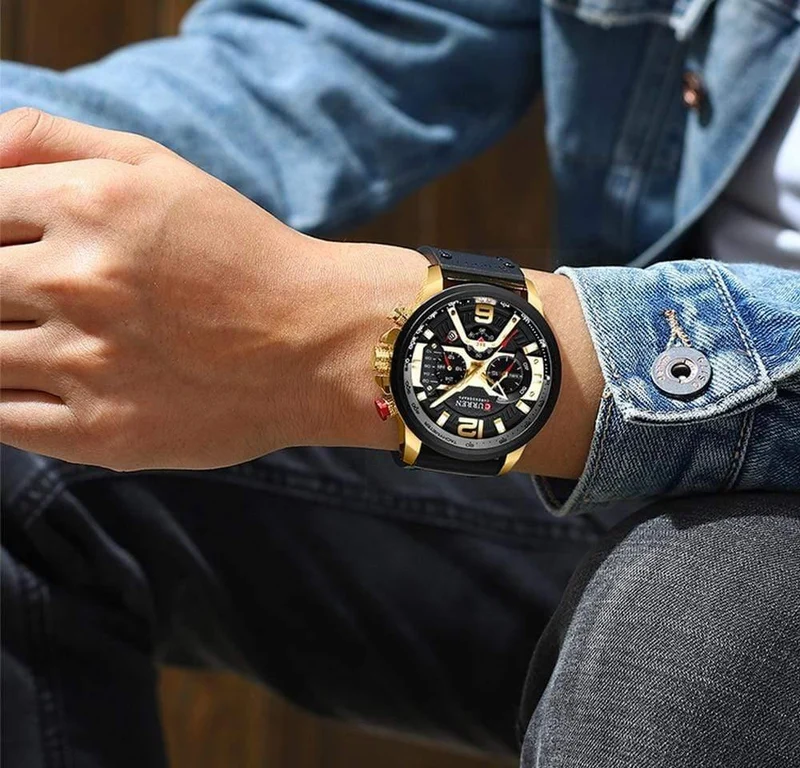 Herren Uhren Top Brand Luxus Leder Sport Uhr Männer Mode Chronograph Quarz Mann Uhr Wasserdicht Relogio Masculino