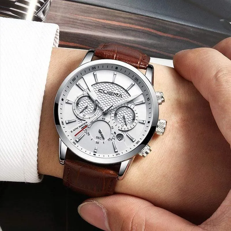 Herrenuhren Stoppuhr Datum Leuchtzeiger Echtes Leder 30M Wasserdichte Uhr Mann Quarzuhren Männer Modeuhr 2018