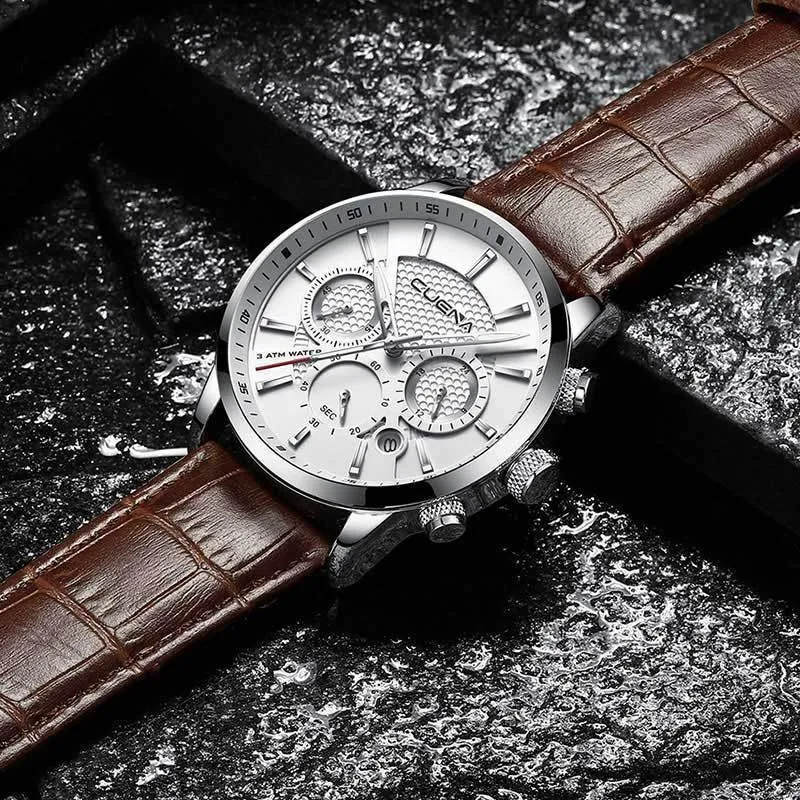 Herrenuhren Stoppuhr Datum Leuchtzeiger Echtes Leder 30M Wasserdichte Uhr Mann Quarzuhren Männer Modeuhr 2018