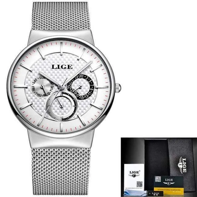 Herrenuhren Mode Top-marke Luxus Quarzuhr Männer Beiläufige Dünne Mesh Stahl Datum Wasserdichte Sportuhr Relogio Masculino