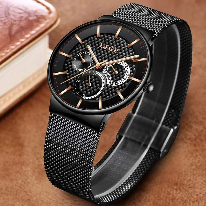 Herrenuhren Mode Top-marke Luxus Quarzuhr Männer Beiläufige Dünne Mesh Stahl Datum Wasserdichte Sportuhr Relogio Masculino