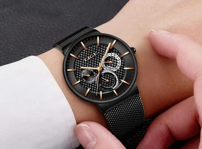 Herrenuhren Mode Top-marke Luxus Quarzuhr Männer Beiläufige Dünne Mesh Stahl Datum Wasserdichte Sportuhr Relogio Masculino