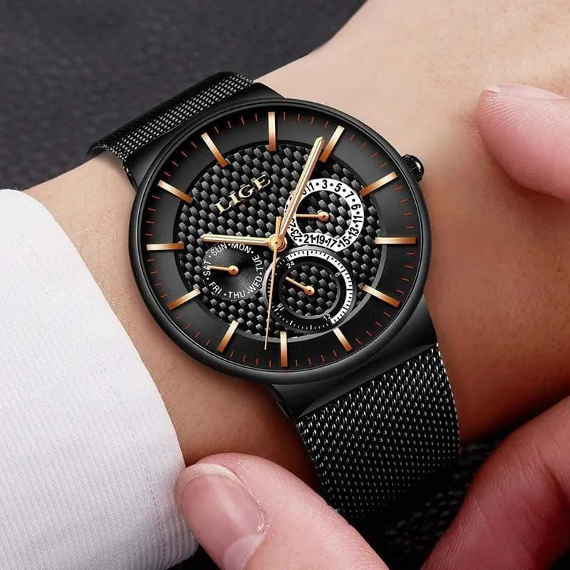 Herrenuhren Mode Top-marke Luxus Quarzuhr Männer Beiläufige Dünne Mesh Stahl Datum Wasserdichte Sportuhr Relogio Masculino