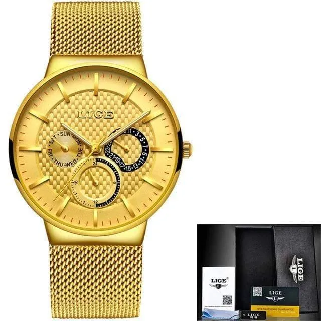 Herrenuhren Mode Top-marke Luxus Quarzuhr Männer Beiläufige Dünne Mesh Stahl Datum Wasserdichte Sportuhr Relogio Masculino