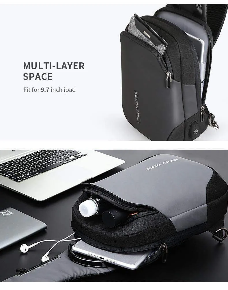 Anti-Dieb-Umhängetasche, wasserdichte Herren-Sling-Brusttasche, passend für 9.7 Zoll iPad, modische Umhängetasche