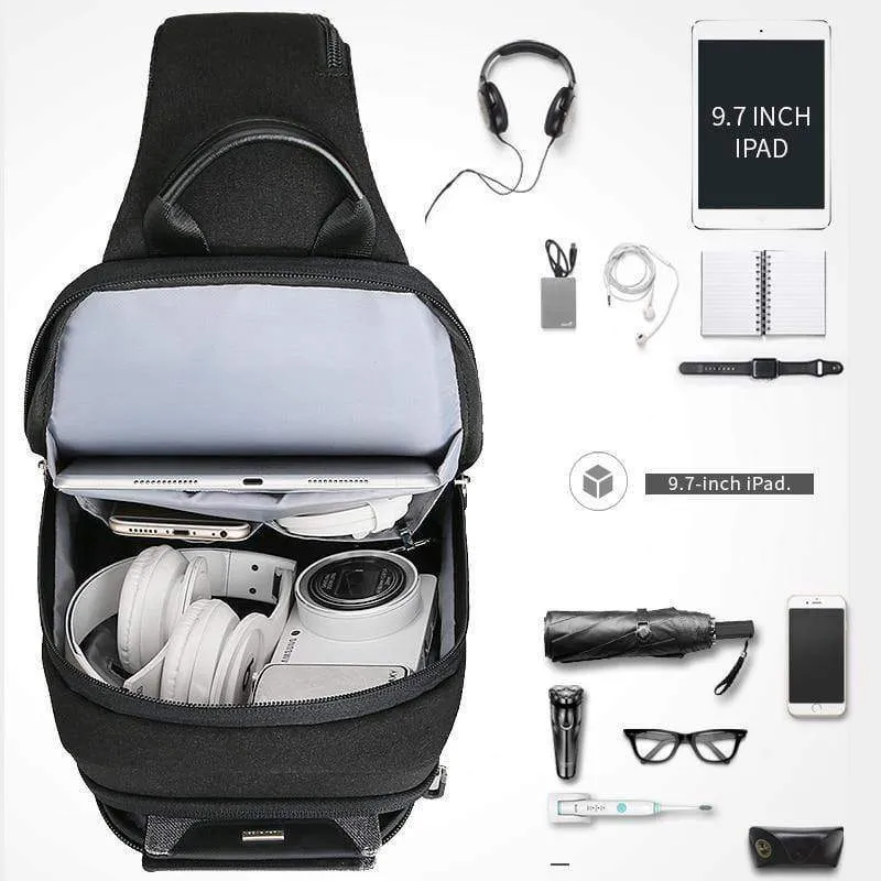 Anti-Dieb-Umhängetasche, wasserdichte Herren-Sling-Brusttasche, passend für 9.7 Zoll iPad, modische Umhängetasche