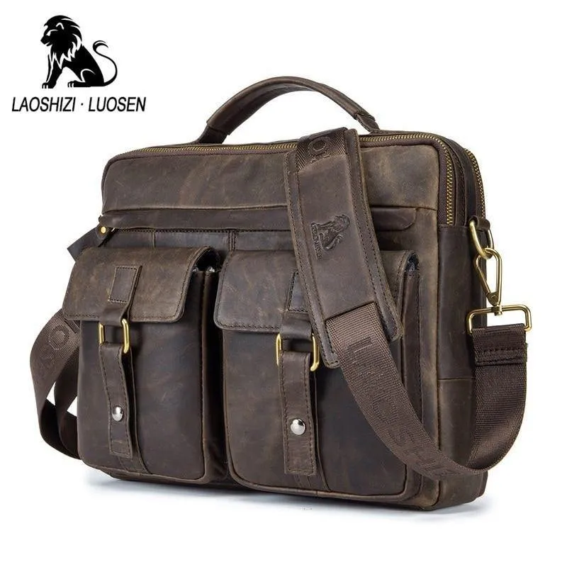 Echtes Leder Vintage Herren Tasche Handtasche Business Casual Herren Travel Laptop Tasche Umhängetaschen Tote Aktentasche
