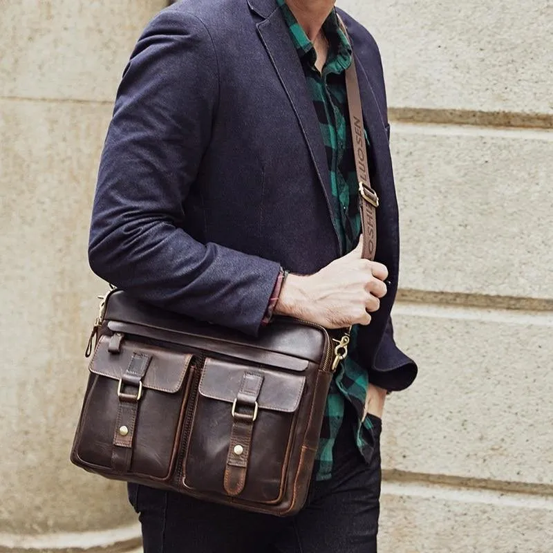 Echtes Leder Vintage Herren Tasche Handtasche Business Casual Herren Travel Laptop Tasche Umhängetaschen Tote Aktentasche