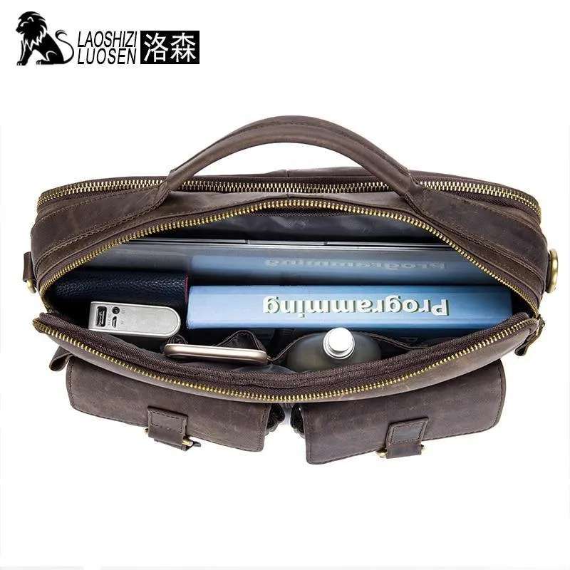 Echtes Leder Vintage Herren Tasche Handtasche Business Casual Herren Travel Laptop Tasche Umhängetaschen Tote Aktentasche