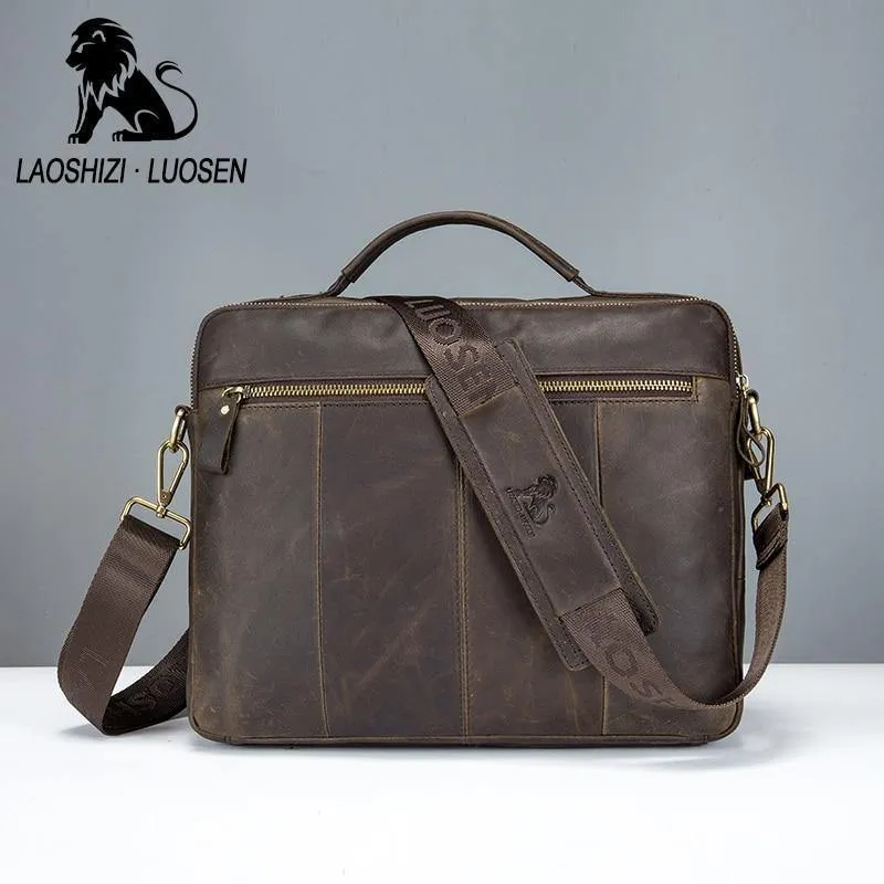 Echtes Leder Vintage Herren Tasche Handtasche Business Casual Herren Travel Laptop Tasche Umhängetaschen Tote Aktentasche
