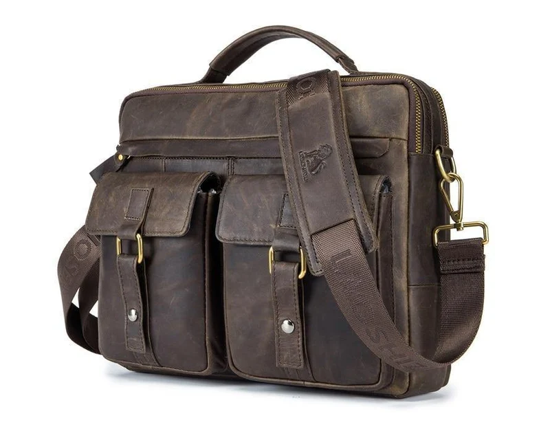 Echtes Leder Vintage Herren Tasche Handtasche Business Casual Herren Travel Laptop Tasche Umhängetaschen Tote Aktentasche