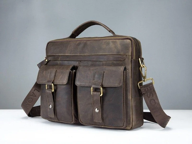 Echtes Leder Vintage Herren Tasche Handtasche Business Casual Herren Travel Laptop Tasche Umhängetaschen Tote Aktentasche