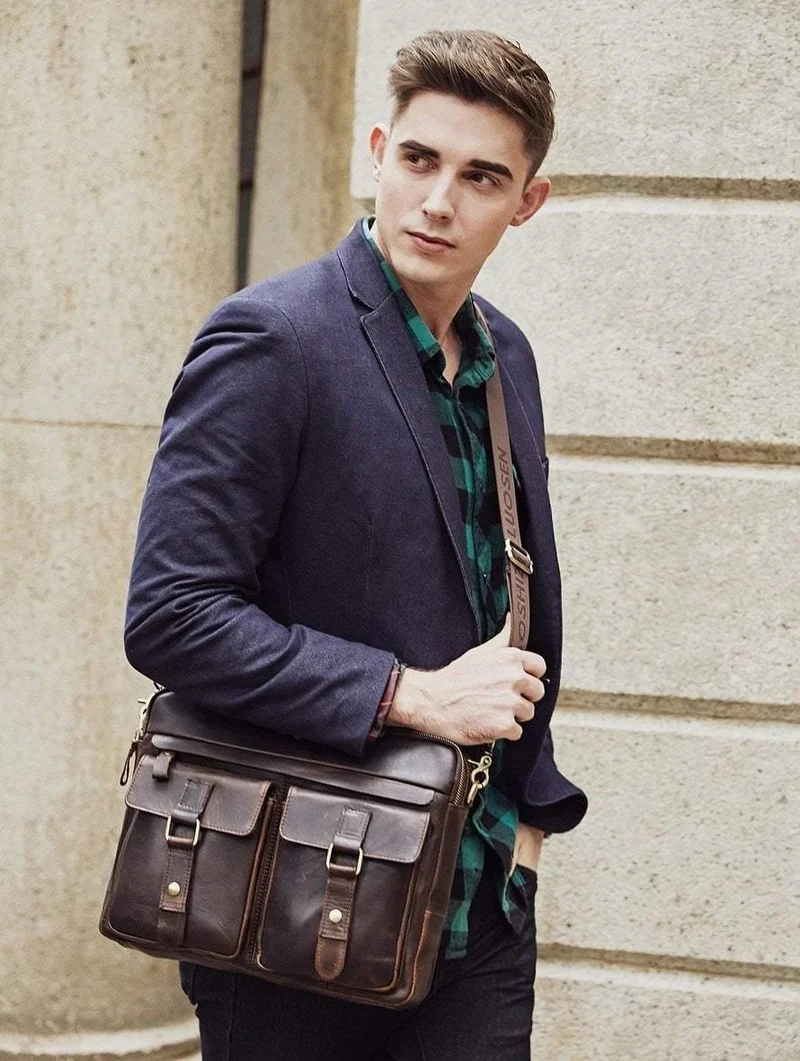 Echtes Leder Vintage Herren Tasche Handtasche Business Casual Herren Travel Laptop Tasche Umhängetaschen Tote Aktentasche