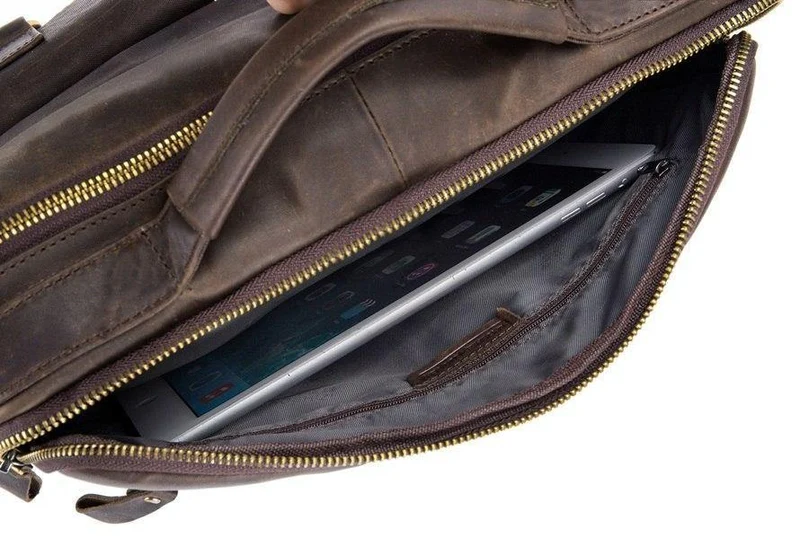 Echtes Leder Vintage Herren Tasche Handtasche Business Casual Herren Travel Laptop Tasche Umhängetaschen Tote Aktentasche