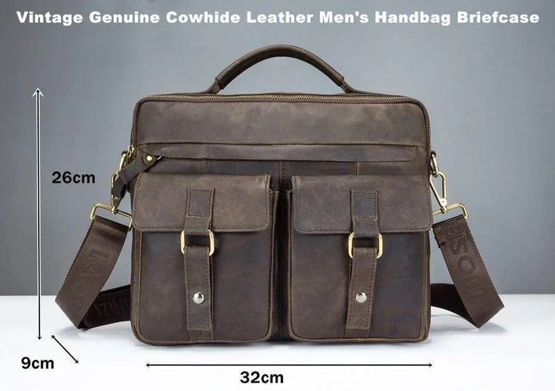 Echtes Leder Vintage Herren Tasche Handtasche Business Casual Herren Travel Laptop Tasche Umhängetaschen Tote Aktentasche