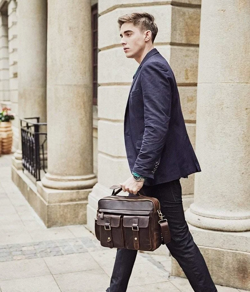 Echtes Leder Vintage Herren Tasche Handtasche Business Casual Herren Travel Laptop Tasche Umhängetaschen Tote Aktentasche
