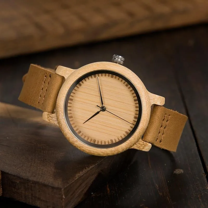 Uhren Frauen Relogio Feminino Bambus Holz Männer Uhr Leder Band Handgemachte Quarz Armbanduhr erkek kol saati