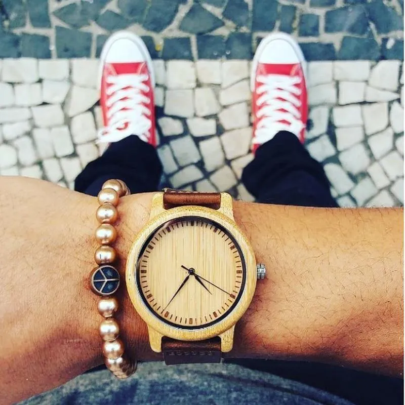 Uhren Frauen Relogio Feminino Bambus Holz Männer Uhr Leder Band Handgemachte Quarz Armbanduhr erkek kol saati