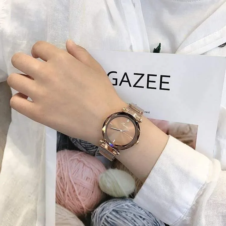 Dame kristall uhr magnetschnalle frauen kleiden uhr mode quarzuhr weiblichen edelstahl armbanduhren