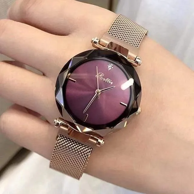 Dame kristall uhr magnetschnalle frauen kleiden uhr mode quarzuhr weiblichen edelstahl armbanduhren