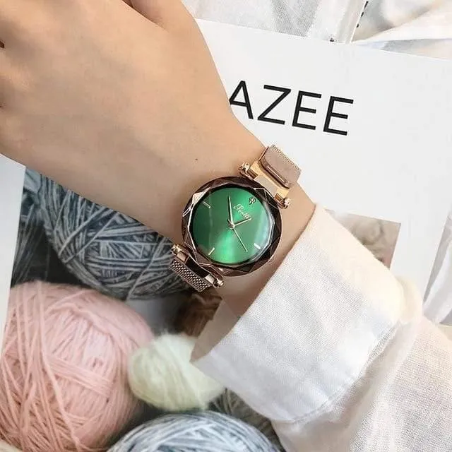Dame kristall uhr magnetschnalle frauen kleiden uhr mode quarzuhr weiblichen edelstahl armbanduhren