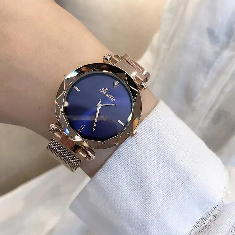 Dame kristall uhr magnetschnalle frauen kleiden uhr mode quarzuhr weiblichen edelstahl armbanduhren