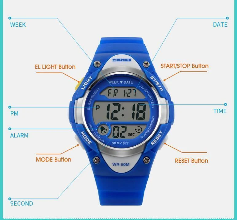 Kinderuhren, Alarm, Stoppuhr, wasserdicht, Schwimmen, LED-Digitaluhr für Jungen, Mädchen, Studenten, Armbanduhren