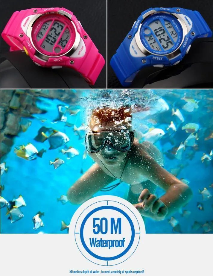 Kinderuhren, Alarm, Stoppuhr, wasserdicht, Schwimmen, LED-Digitaluhr für Jungen, Mädchen, Studenten, Armbanduhren
