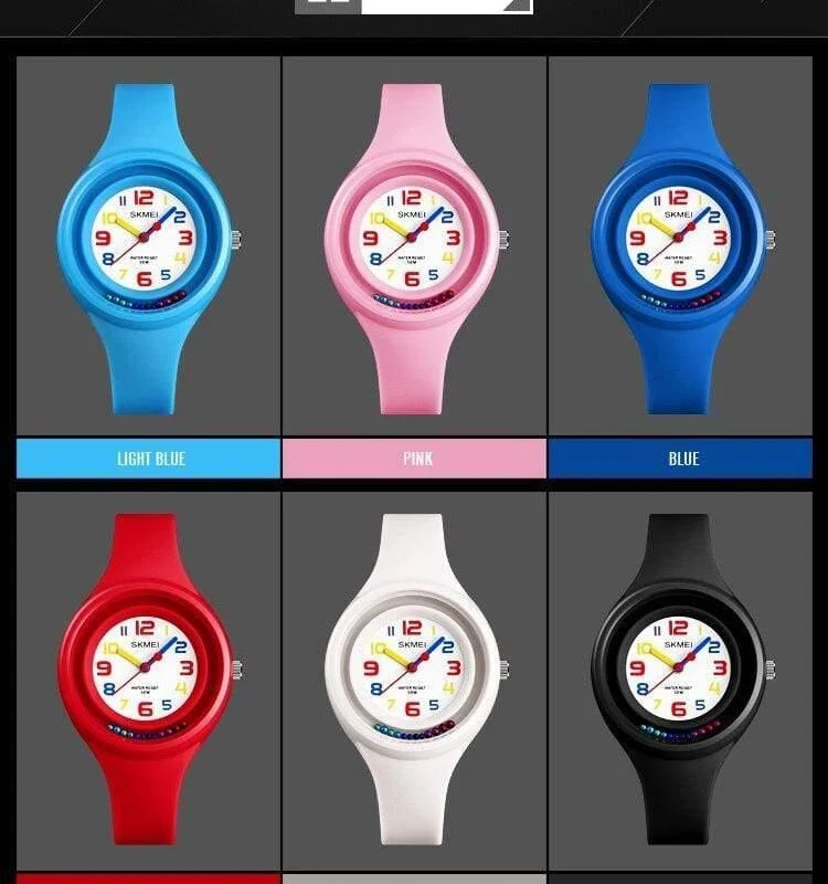 Kinderuhr Bunte Quarz-Armbanduhr 50M Wasserdichter Wecker Jungen-Mädchen-Kinderuhren Reloj Mujer