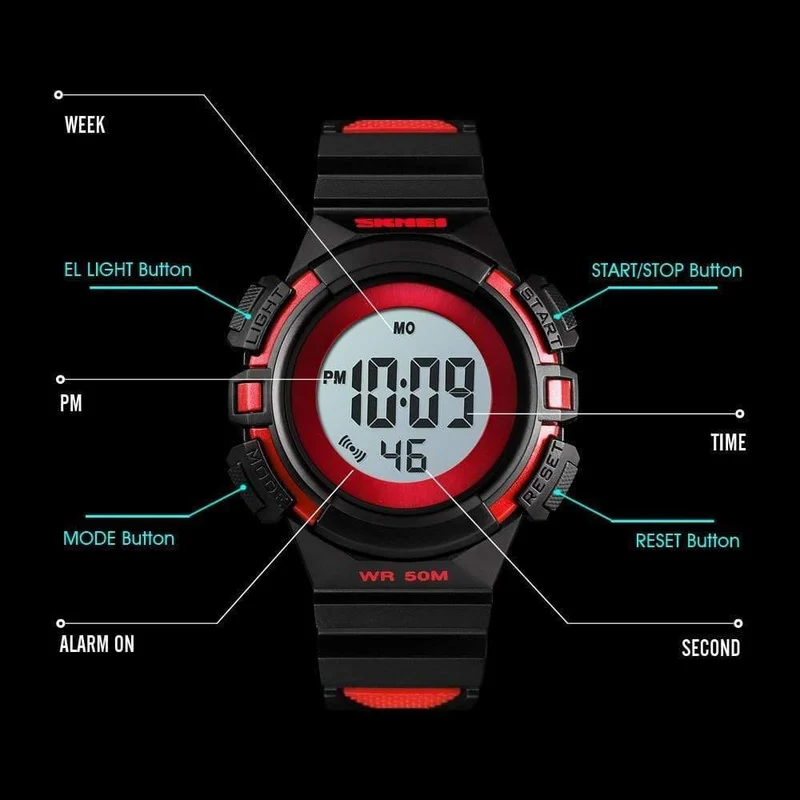Kinderuhr, wasserdicht, luxuriös, Stoppuhr, Outdoor, Anti-Schock, Sport, Kinderuhr, leuchtende LED-Mode, digitale Uhren