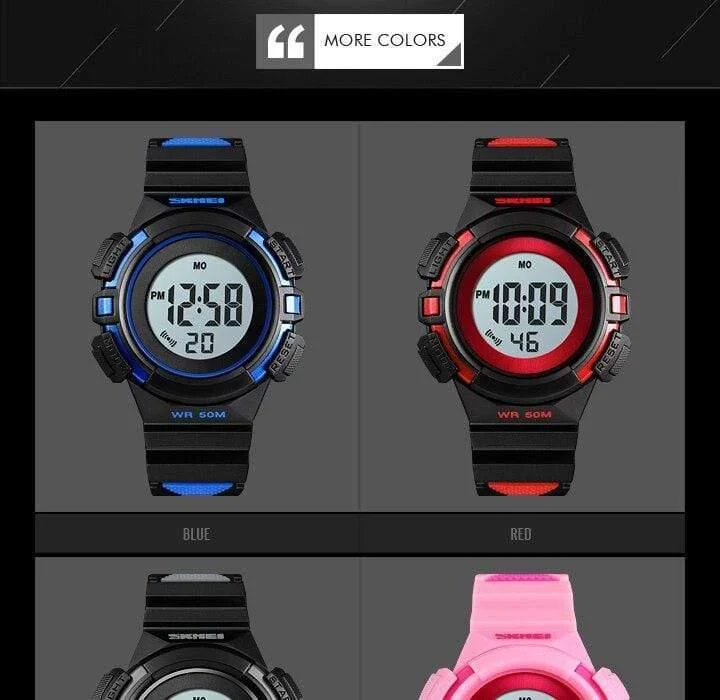 Kinderuhr, wasserdicht, luxuriös, Stoppuhr, Outdoor, Anti-Schock, Sport, Kinderuhr, leuchtende LED-Mode, digitale Uhren