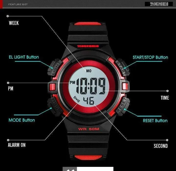 Kinderuhr, wasserdicht, luxuriös, Stoppuhr, Outdoor, Anti-Schock, Sport, Kinderuhr, leuchtende LED-Mode, digitale Uhren