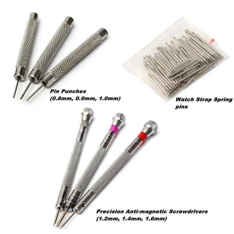 144pcs Professionelle Uhrengehäuse Halter Werkzeuge Set Uhr Repair Tool Kit Öffner Link Pin Remover Set Federstab Uhrmacher Werkzeuge