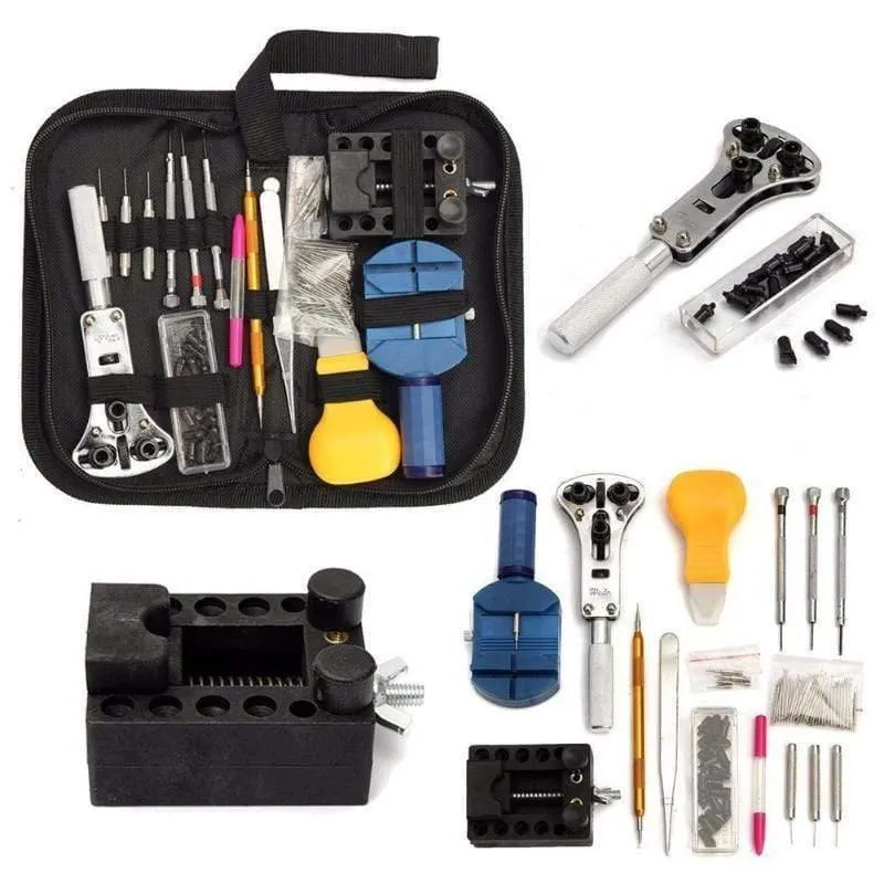 144pcs Professionelle Uhrengehäuse Halter Werkzeuge Set Uhr Repair Tool Kit Öffner Link Pin Remover Set Federstab Uhrmacher Werkzeuge