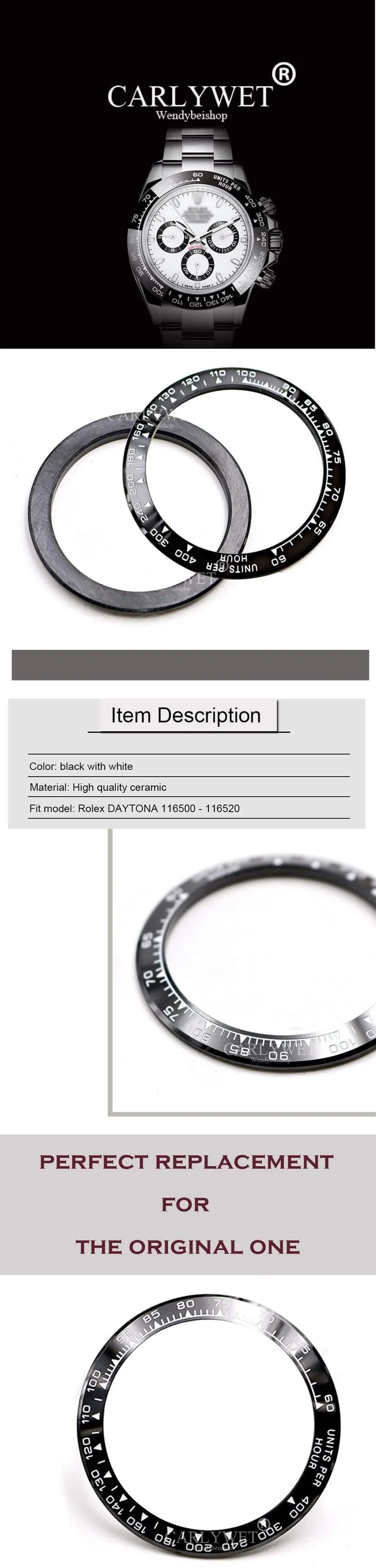 Großhandel mit hochwertiger Keramik-Uhrenlünette in Schwarz mit weißer Schrift für Daytona 116500 – 116520
