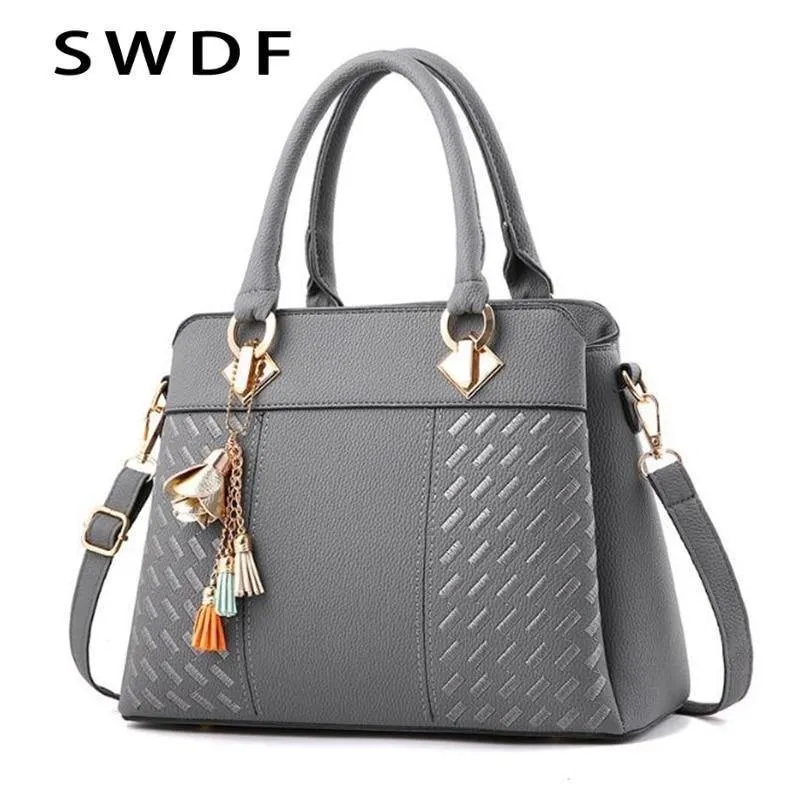 Frauen Handtaschen Quaste PU Leder Totes Tasche Top-Griff Stickerei Umhängetasche Umhängetasche Lady Simple Style Handtaschen