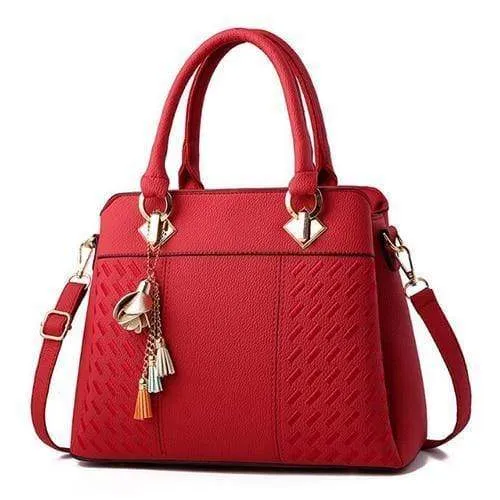 Frauen Handtaschen Quaste PU Leder Totes Tasche Top-Griff Stickerei Umhängetasche Umhängetasche Lady Simple Style Handtaschen