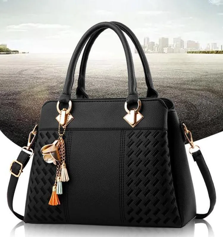 Frauen Handtaschen Quaste PU Leder Totes Tasche Top-Griff Stickerei Umhängetasche Umhängetasche Lady Simple Style Handtaschen