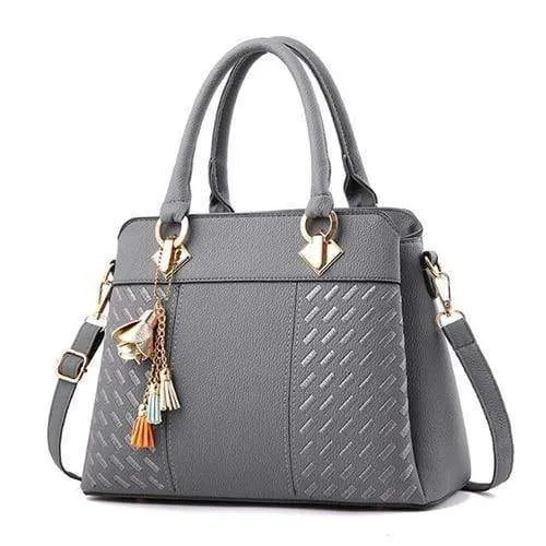 Frauen Handtaschen Quaste PU Leder Totes Tasche Top-Griff Stickerei Umhängetasche Umhängetasche Lady Simple Style Handtaschen