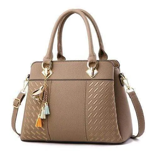 Frauen Handtaschen Quaste PU Leder Totes Tasche Top-Griff Stickerei Umhängetasche Umhängetasche Lady Simple Style Handtaschen