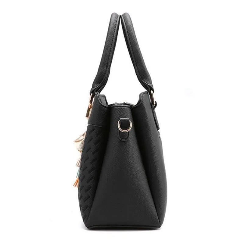 Frauen Handtaschen Quaste PU Leder Totes Tasche Top-Griff Stickerei Umhängetasche Umhängetasche Lady Simple Style Handtaschen