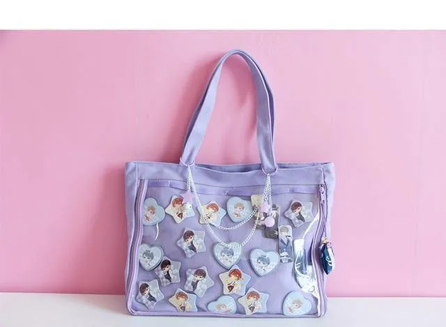 Japanische Wego Ita Tasche Kawaii Transparentes Fenster Lolita Canvas Handtasche Schultertasche Candy Color Lovely Itabag