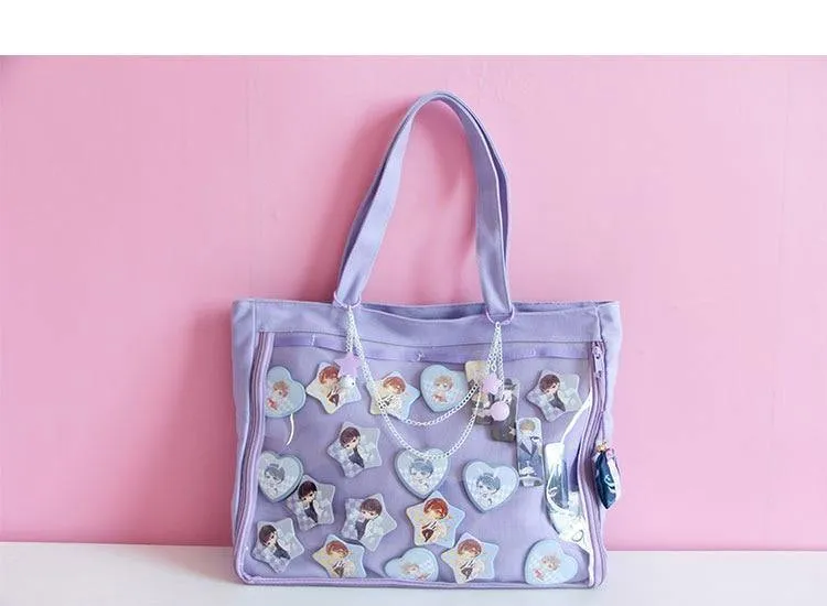 Japanische Wego Ita Tasche Kawaii Transparentes Fenster Lolita Canvas Handtasche Schultertasche Candy Color Lovely Itabag