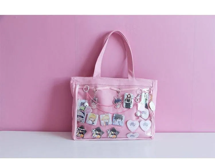 Japanische Wego Ita Tasche Kawaii Transparentes Fenster Lolita Canvas Handtasche Schultertasche Candy Color Lovely Itabag
