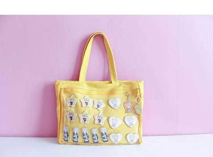 Japanische Wego Ita Tasche Kawaii Transparentes Fenster Lolita Canvas Handtasche Schultertasche Candy Color Lovely Itabag