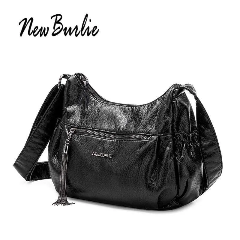 Damen Casual Hobos Frauen Messenger Taschen Umhängetasche Weiche gewaschen PU Leder Schulter Tasche Quaste Mode Weibliche Handtasche